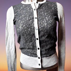 Ann Taylor Black Lace Gray Cardigan Sweater SZ: XS